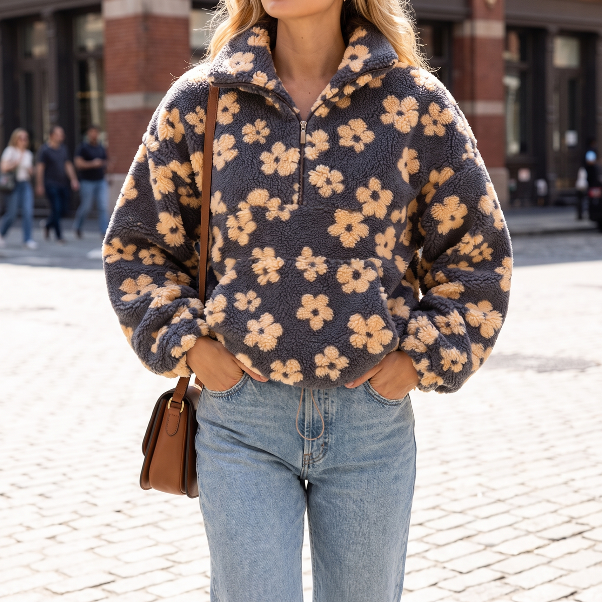 Marigold | Oversized Floral Teddy Fleece Jacket for Cold Weather Layering