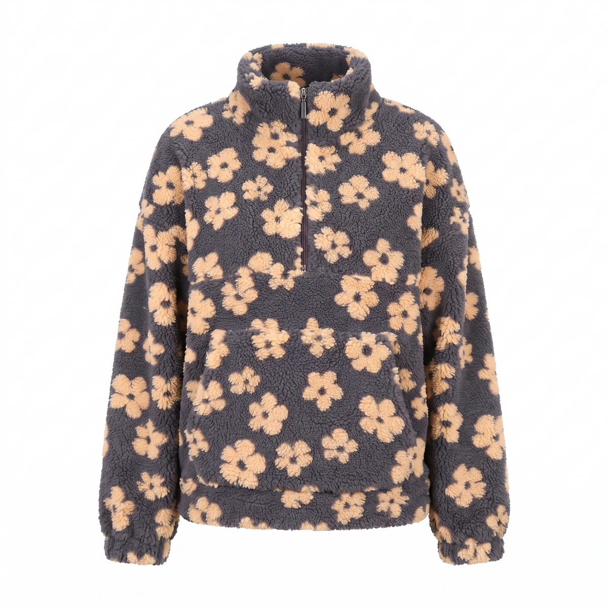 Marigold | Oversized Floral Teddy Fleece Jacket for Cold Weather Layering